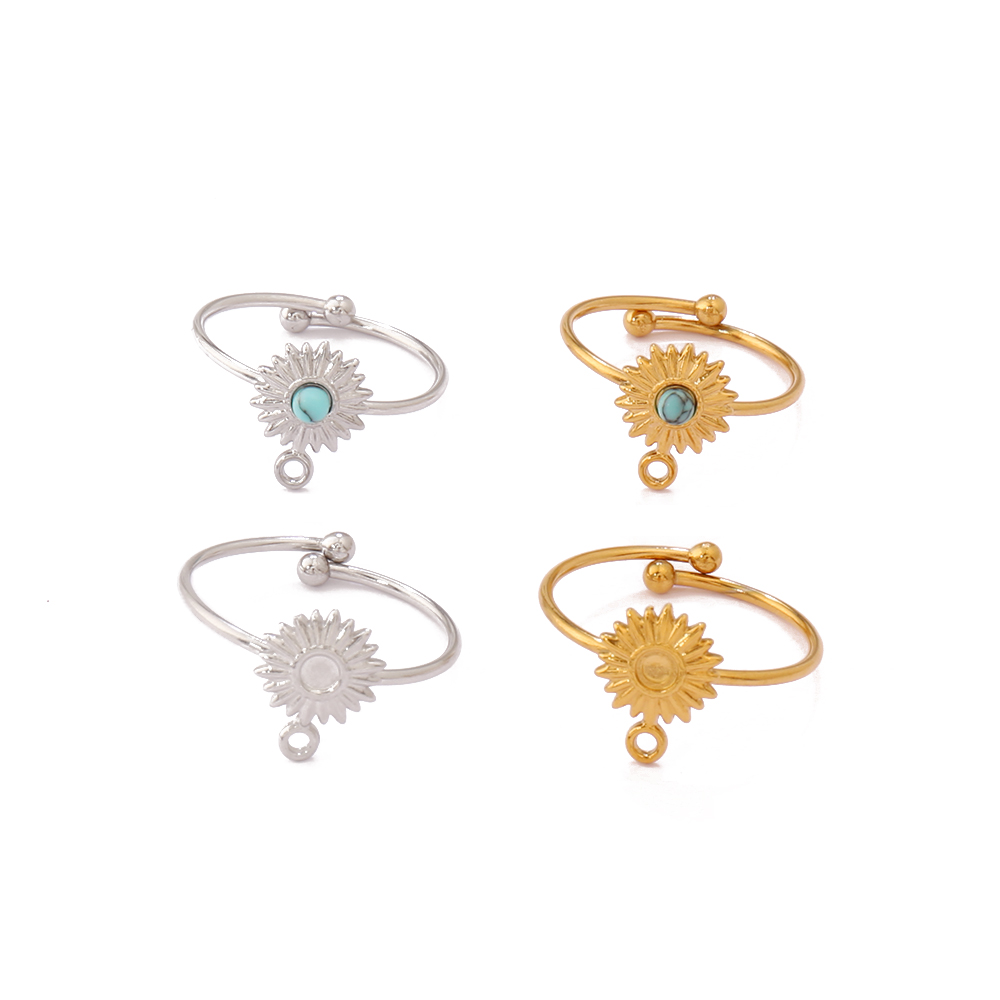 Gold Plated Ring - 1pcs Stainless Steel Turquoise Sun Open