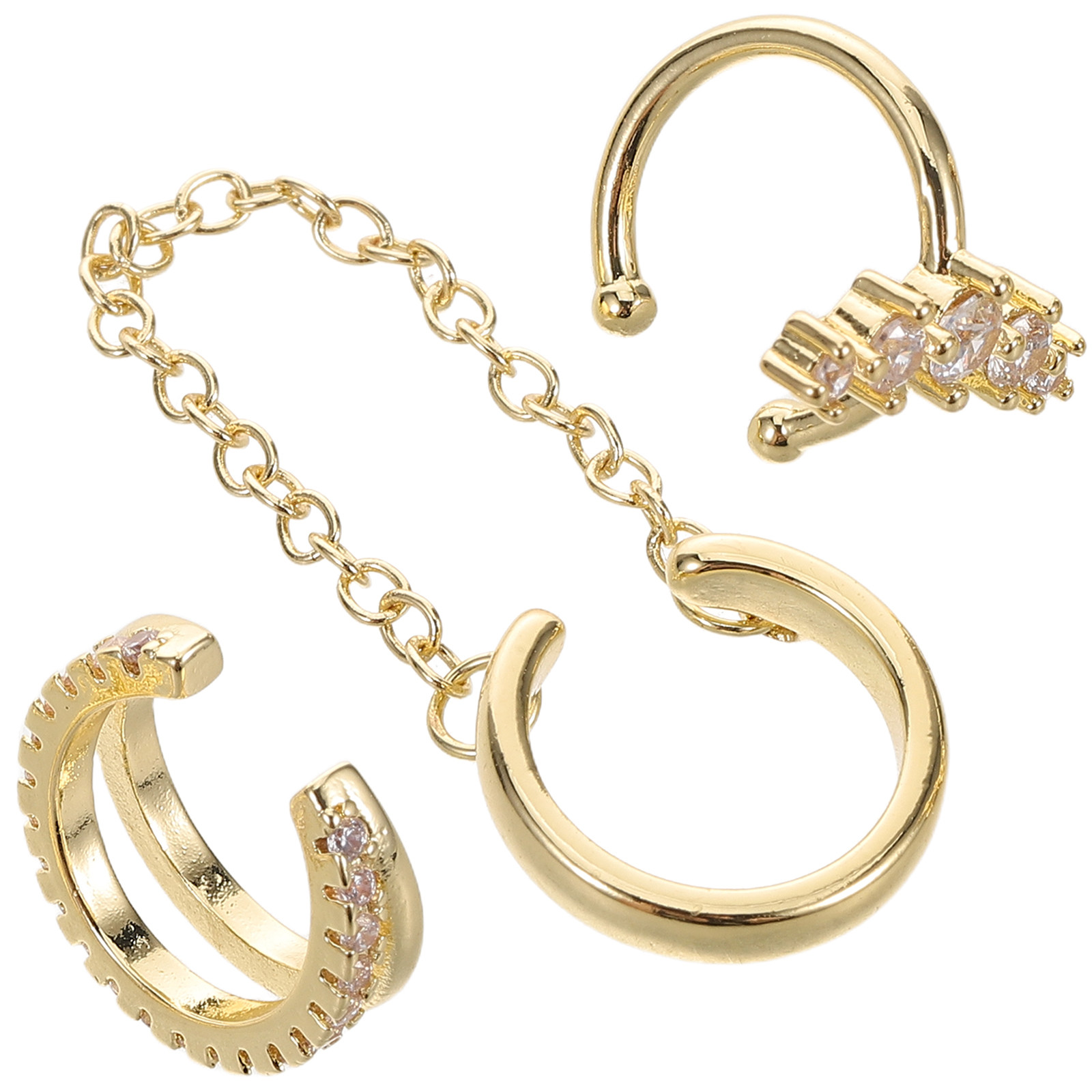 Ear Cuff No Piercing - 3Pcs Geometric Zirconia Ear Cuffs for