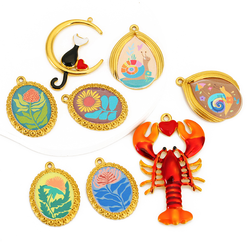 Drop Earrings - 2pcs/lot Stainless Steel Colorful Enamel Lobster/Snail