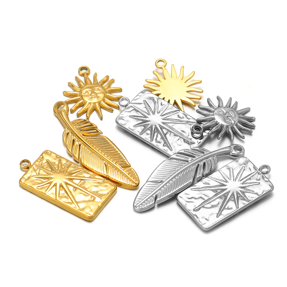 Drop Earrings - 5Pcs Feather Tag Sun Flower Charms